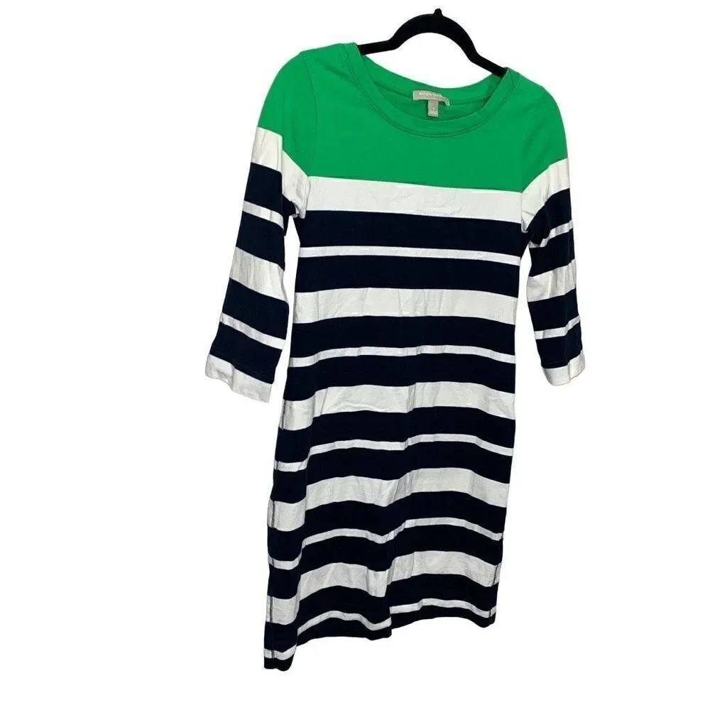 Banana Republic Small Green with Navy White Stripes Shirt Dress (q1)
